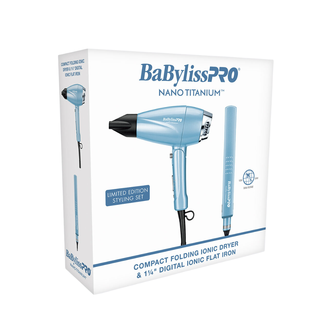 Babyliss Nano Titanium Compact Folding Dryer & 1.25 Inch Digital Ionic Flat Iron Set